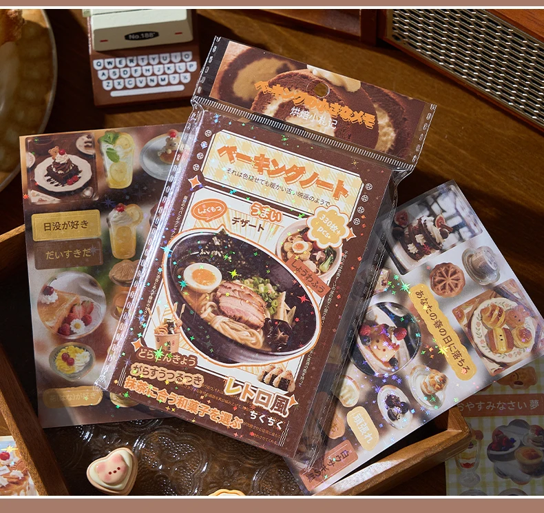 30sheets Kawaii Japanese Baking Dessert Food Die Cutting Sticker Book DIY Diary Scrapbook Aesthetic Stationery Stickers