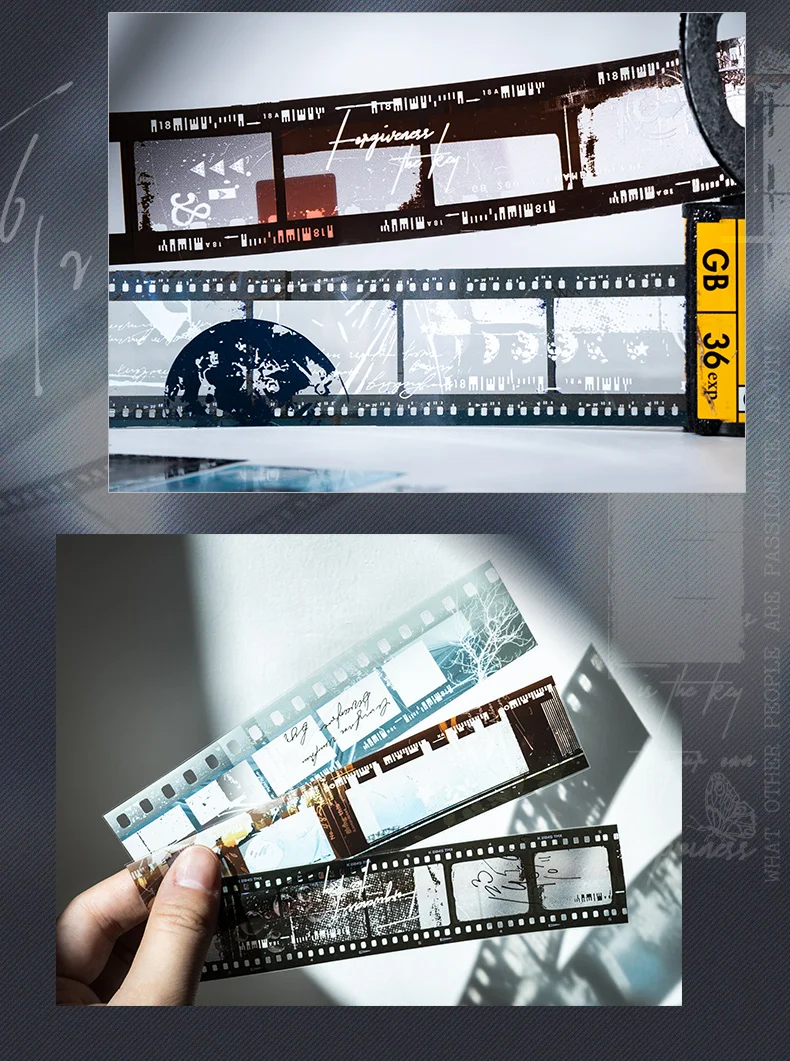 Journal GO 3x200cm Vintage Film Frame PET Tape Stickers for Collage Junk Journal Scrapbooking DIY Landscape Retro Masking Tape