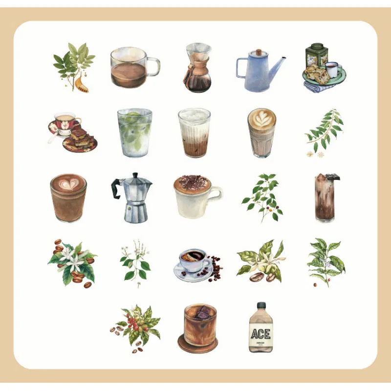 46pcs Kawaii Stationery Stickers Set Vintage Coffee Plant Diary Scrapbooking Decorative DIY School Supplies Cute Theme