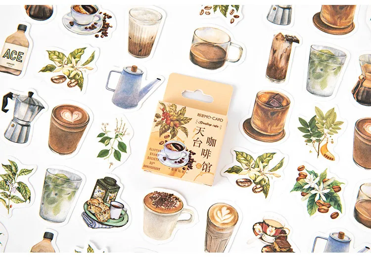 46pcs Kawaii Stationery Stickers Set Vintage Coffee Plant Diary Scrapbooking Decorative DIY School Supplies Cute Theme