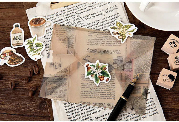 46pcs Kawaii Stationery Stickers Set Vintage Coffee Plant Diary Scrapbooking Decorative DIY School Supplies Cute Theme