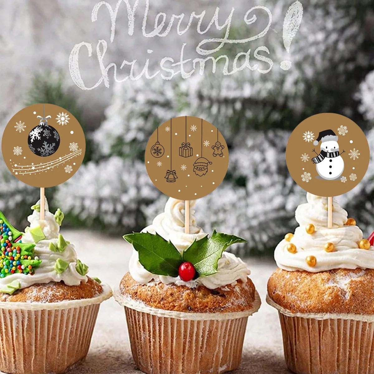 500pcs/ROLL Kraft Paper Christmas Stickers New Year Thank You Stickers Christmas Decoration for Card Gift Box Package 1inch