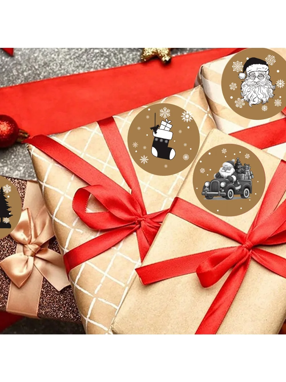 500pcs/ROLL Kraft Paper Christmas Stickers New Year Thank You Stickers Christmas Decoration for Card Gift Box Package 1inch