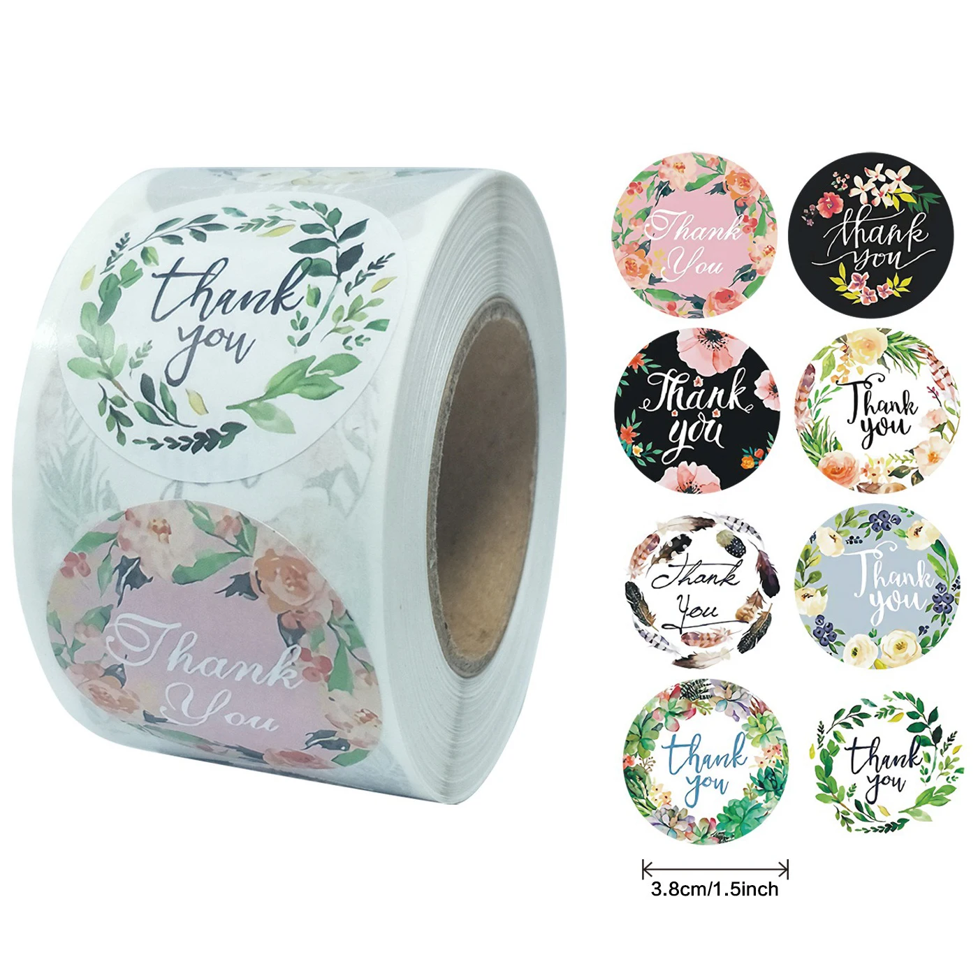 500Pcs/Roll Labels Flower Thank You Stickers Seal Label Handmade Custom Scrapbooking Gift Decoration Stationery Sticker 3.8cm