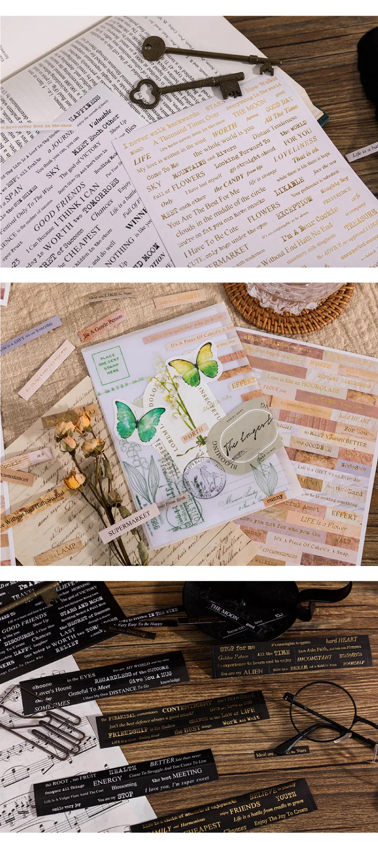 4 Sheets Vintage English Poetry Series Sticker Pack Past Memories Decorative Scrapbooking Material Label Diary Journal Planner