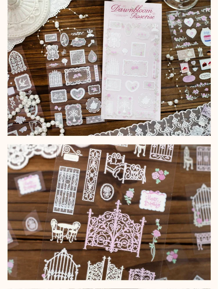 JIANWU Vintage Lace Flower Fence Landscape Material Collage Scrapbooking PVC Transfer Sticker Creative DIY Journal Stationery