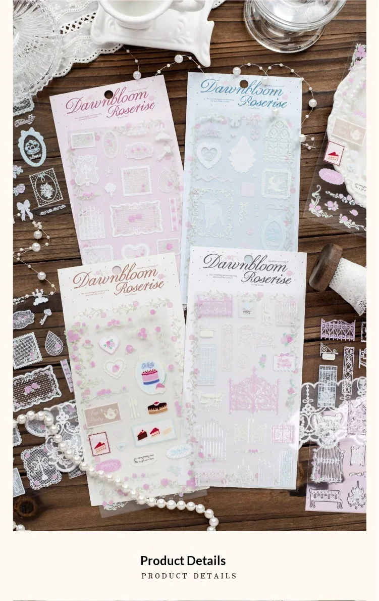 JIANWU Vintage Lace Flower Fence Landscape Material Collage Scrapbooking PVC Transfer Sticker Creative DIY Journal Stationery