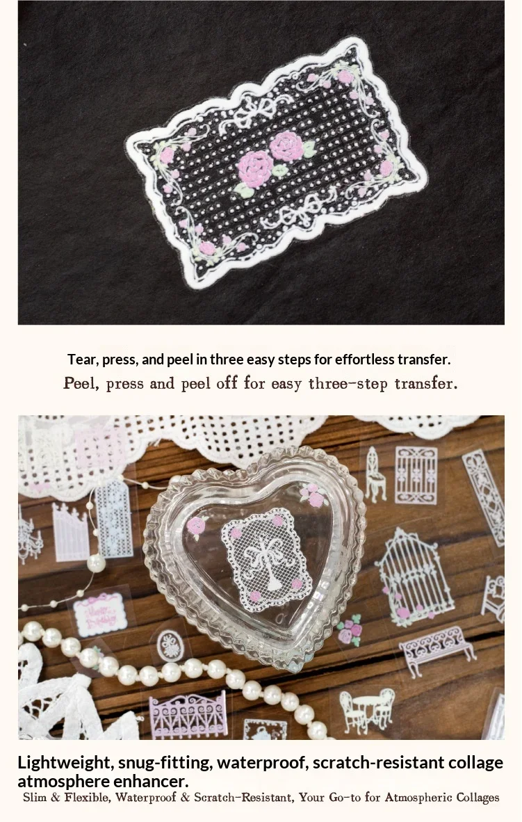 JIANWU Vintage Lace Flower Fence Landscape Material Collage Scrapbooking PVC Transfer Sticker Creative DIY Journal Stationery