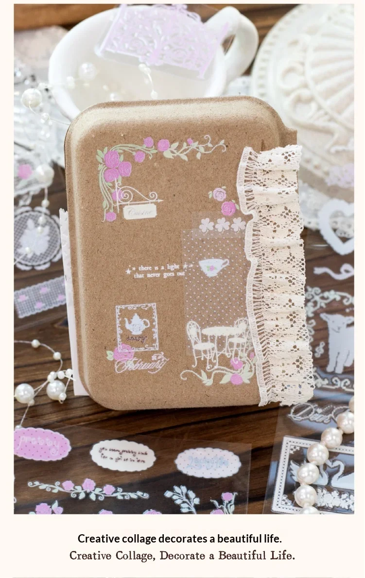 JIANWU Vintage Lace Flower Fence Landscape Material Collage Scrapbooking PVC Transfer Sticker Creative DIY Journal Stationery