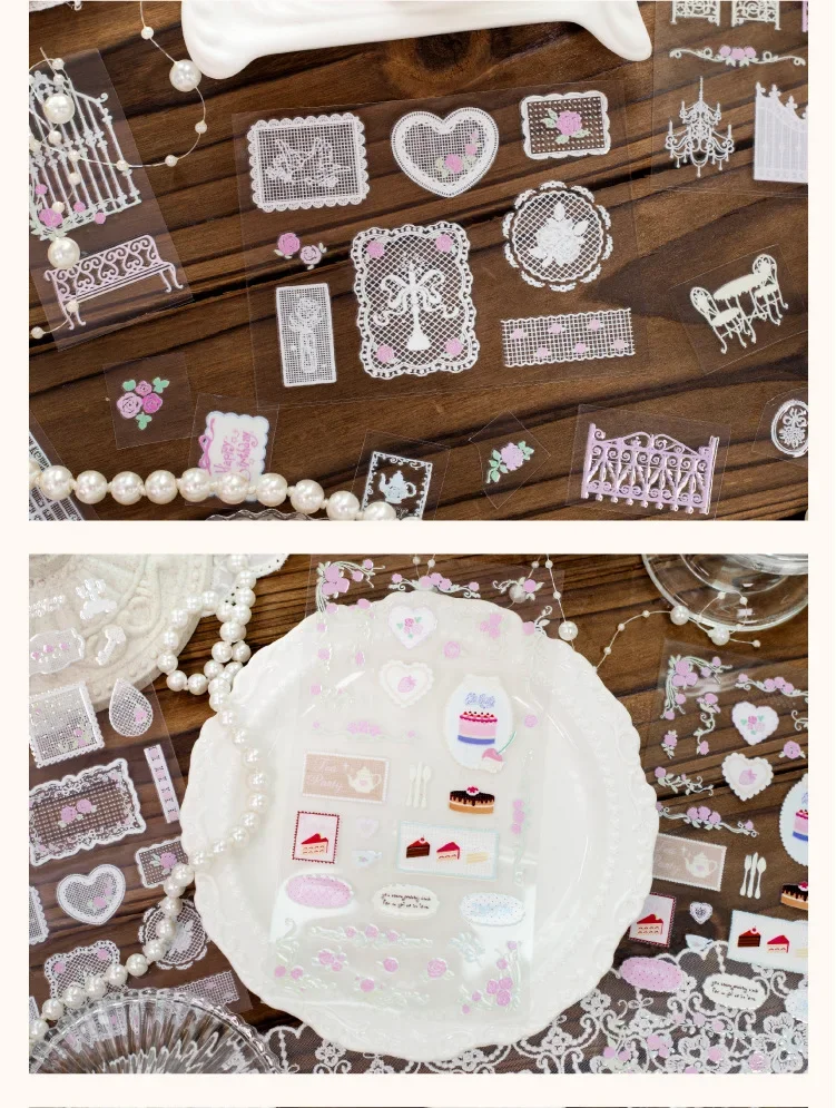 JIANWU Vintage Lace Flower Fence Landscape Material Collage Scrapbooking PVC Transfer Sticker Creative DIY Journal Stationery