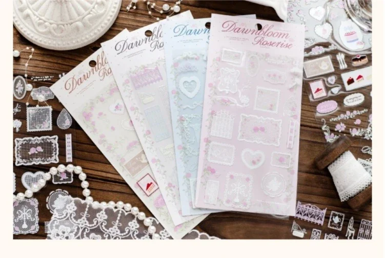 JIANWU Vintage Lace Flower Fence Landscape Material Collage Scrapbooking PVC Transfer Sticker Creative DIY Journal Stationery