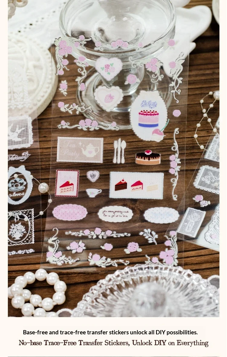 JIANWU Vintage Lace Flower Fence Landscape Material Collage Scrapbooking PVC Transfer Sticker Creative DIY Journal Stationery