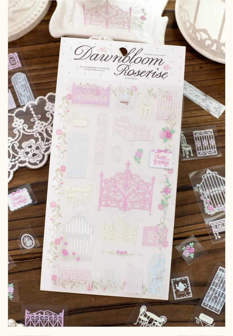 JIANWU Vintage Lace Flower Fence Landscape Material Collage Scrapbooking PVC Transfer Sticker Creative DIY Journal Stationery