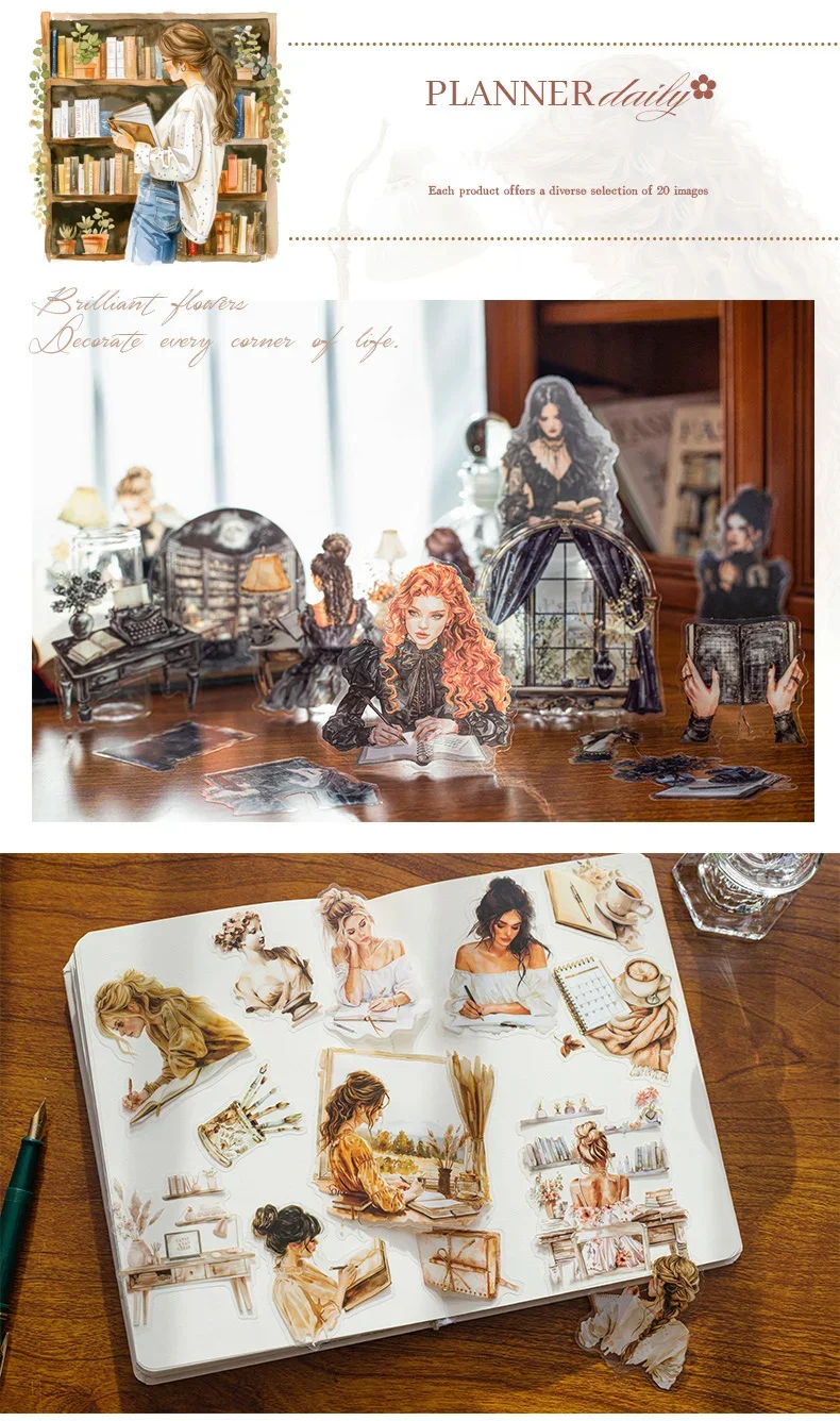 JIANWU Planner's Daily Series Vintage Character Landscaping Material Collage PET Sticker Creative DIY Journal Stationery