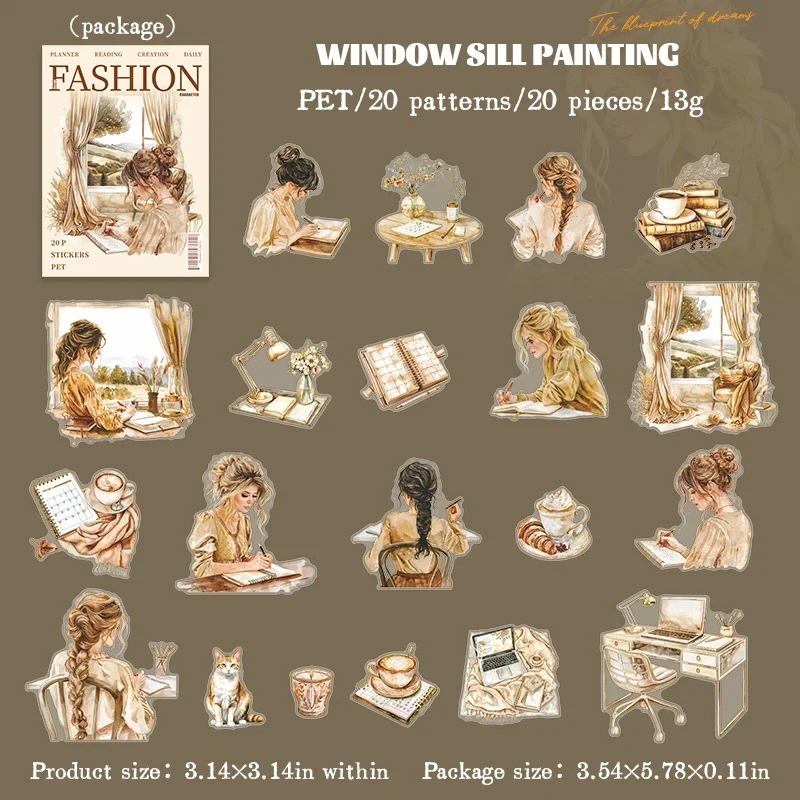 JIANWU Planner's Daily Series Vintage Character Landscaping Material Collage PET Sticker Creative DIY Journal Stationery