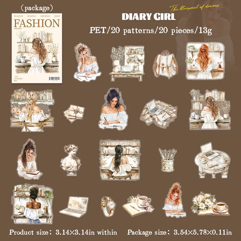 JIANWU Planner's Daily Series Vintage Character Landscaping Material Collage PET Sticker Creative DIY Journal Stationery