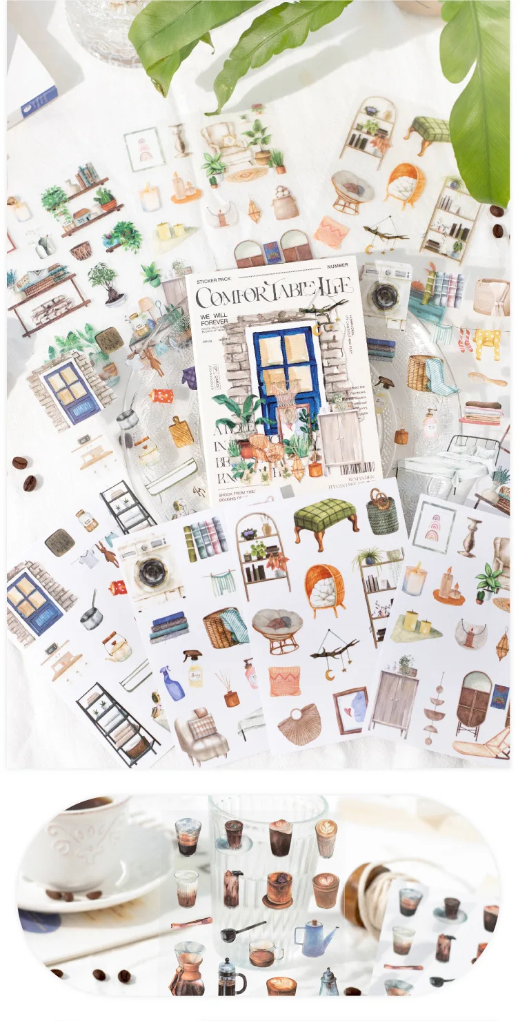 10pcs/1lot Kawaii Scrapbook Stickers Comfortable life Junk Journal Gold Planner Stationery Planner Decorative