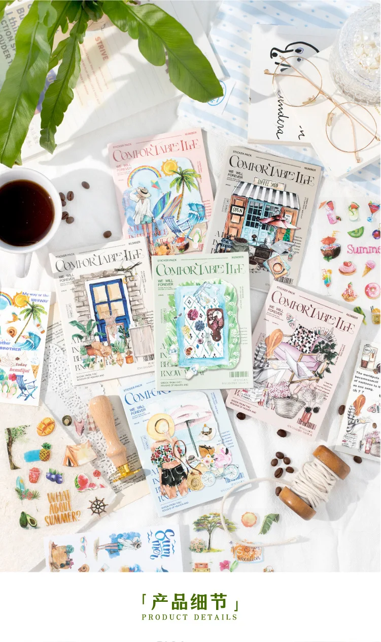 10pcs/1lot Kawaii Scrapbook Stickers Comfortable life Junk Journal Gold Planner Stationery Planner Decorative