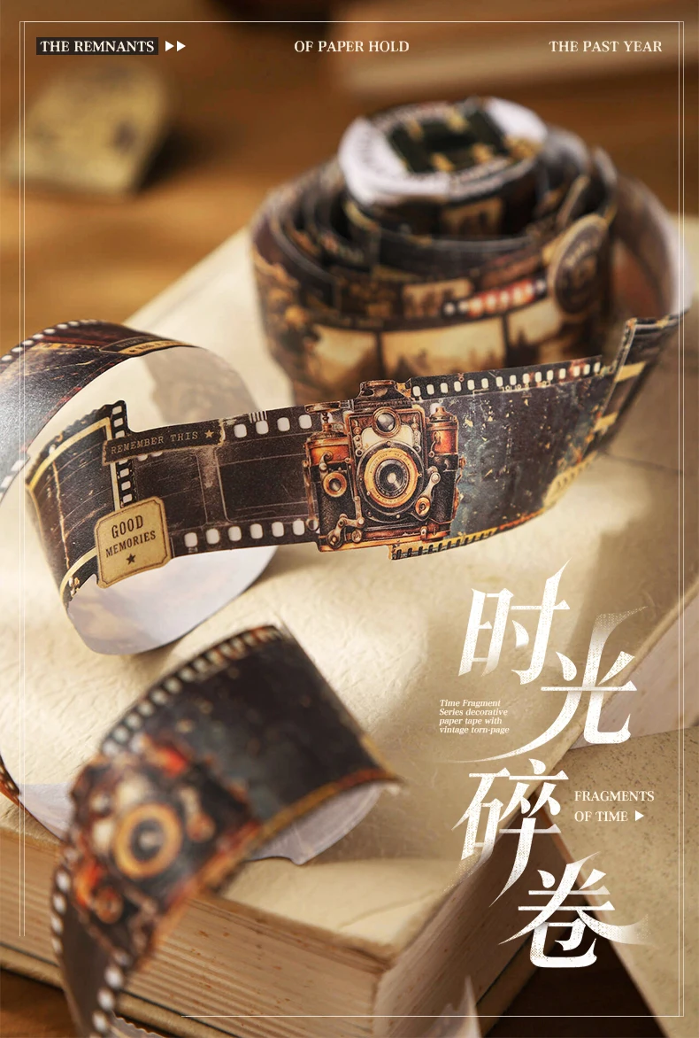 Journal GO 3.5cmx2m Retro Film Washi Tape, Die-cut Vintage Paper Decals for Journaling, Scrapbooking, Planners & DIY Crafts
