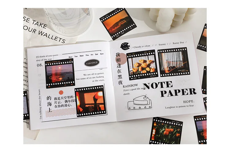 46 Pcs Sunset Film Landscape Decorative Stickers Retro Flower Scrapbooking Label Diary Stationery Album Phone Journal Planner
