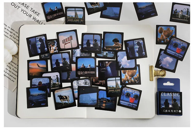 46 Pcs Sunset Film Landscape Decorative Stickers Retro Flower Scrapbooking Label Diary Stationery Album Phone Journal Planner