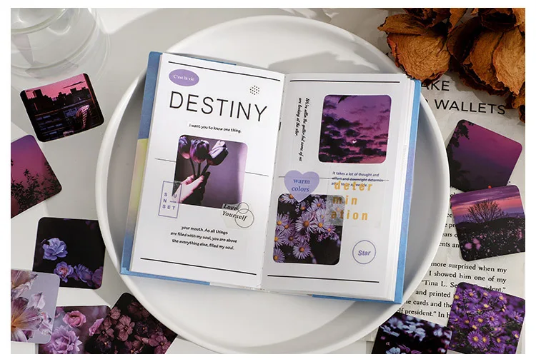46 Pcs Sunset Film Landscape Decorative Stickers Retro Flower Scrapbooking Label Diary Stationery Album Phone Journal Planner