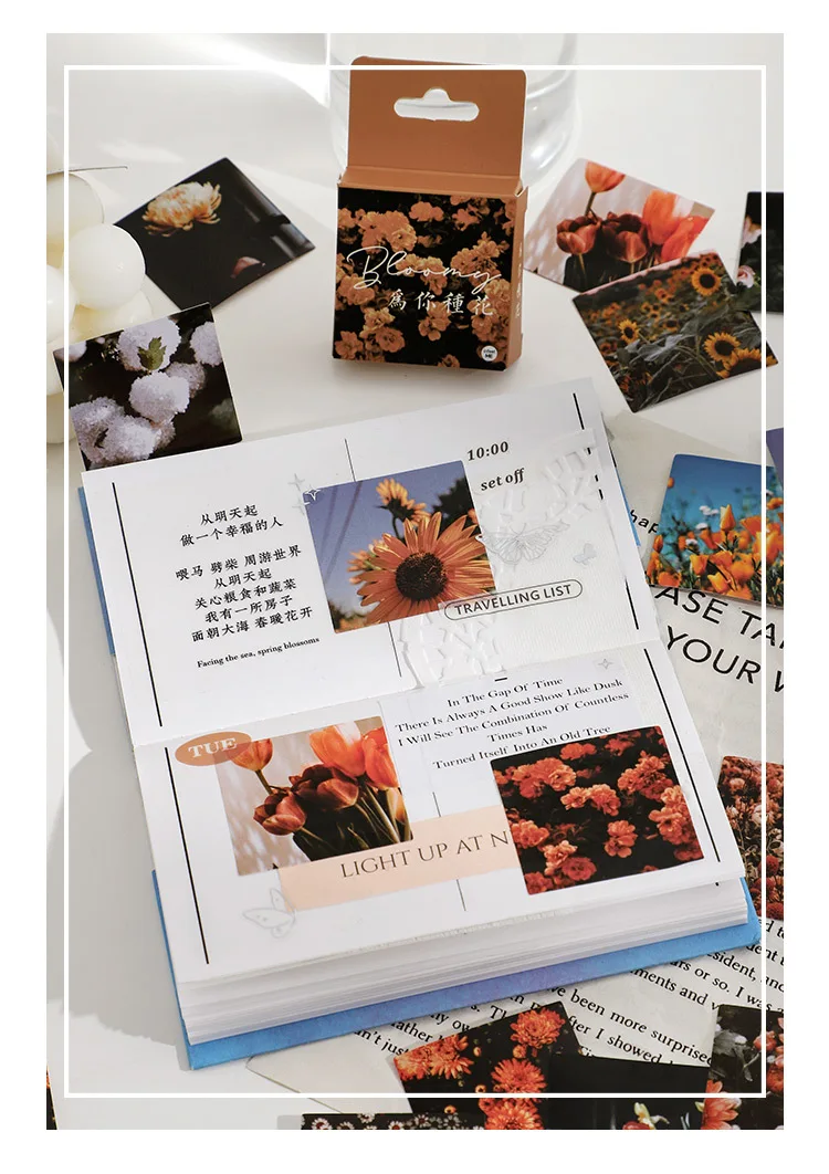 46 Pcs Sunset Film Landscape Decorative Stickers Retro Flower Scrapbooking Label Diary Stationery Album Phone Journal Planner