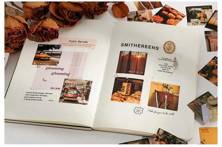 46 Pcs Sunset Film Landscape Decorative Stickers Retro Flower Scrapbooking Label Diary Stationery Album Phone Journal Planner