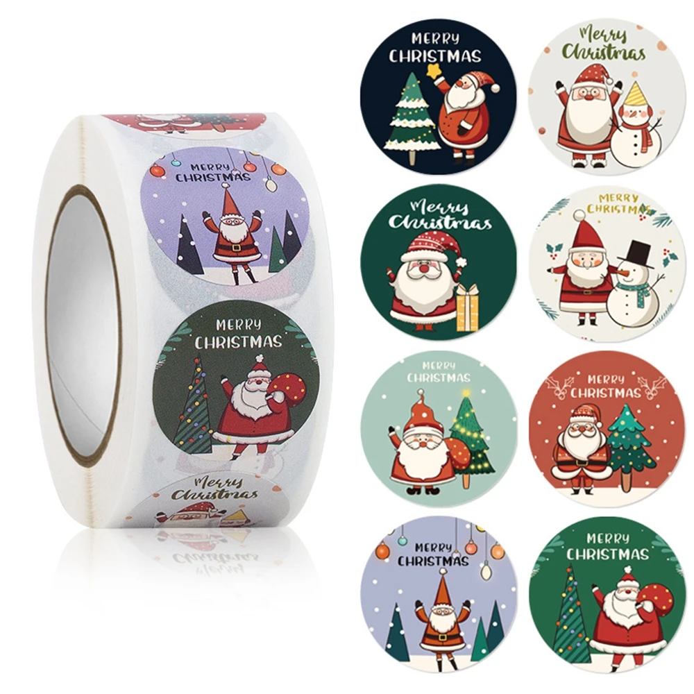 50-500Pcs Christmas Tree Santa Claus Merry Christmas Stickers 2.5cm Thank You Stickers for Gift Sealing Holiday Candy Bag Decor