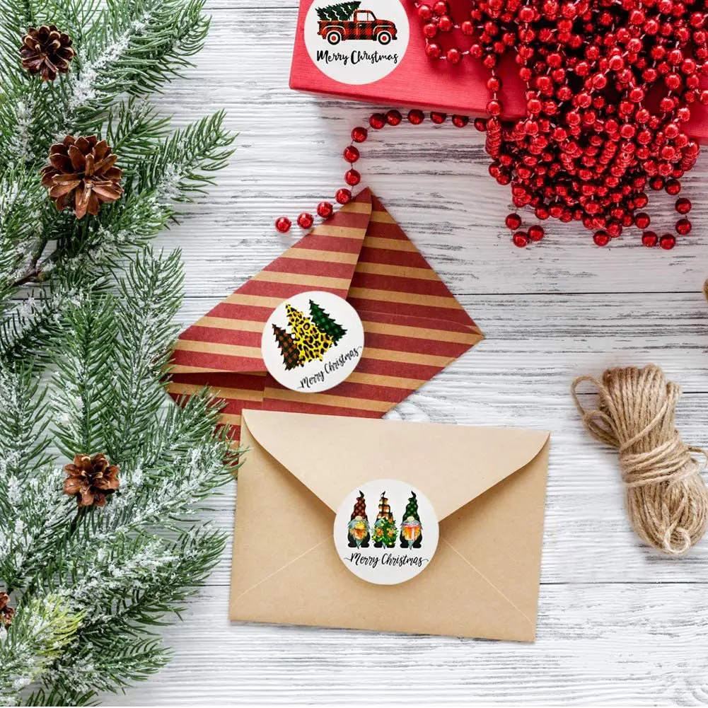 50-500Pcs Christmas Tree Santa Claus Merry Christmas Stickers 2.5cm Thank You Stickers for Gift Sealing Holiday Candy Bag Decor