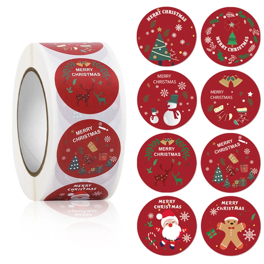 50-500Pcs Christmas Tree Santa Claus Merry Christmas Stickers 2.5cm Thank You Stickers for Gift Sealing Holiday Candy Bag Decor