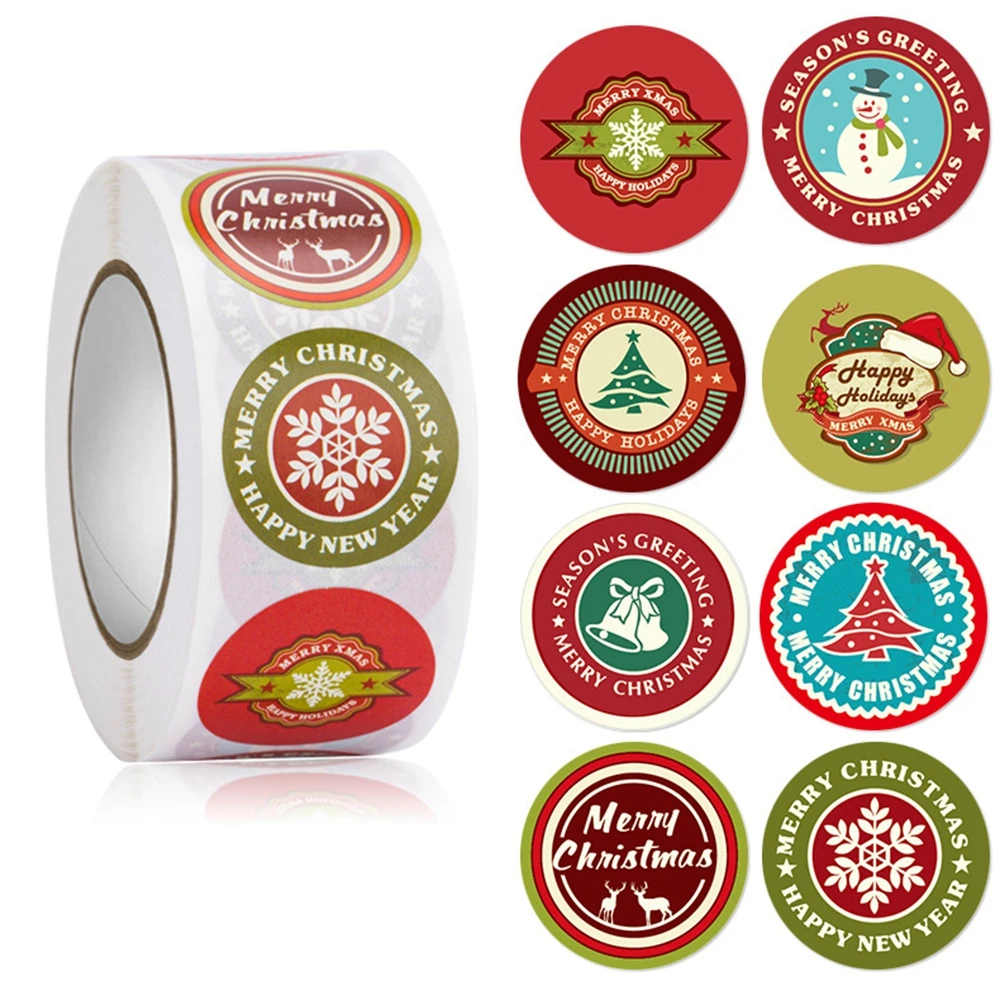 50-500Pcs Christmas Tree Santa Claus Merry Christmas Stickers 2.5cm Thank You Stickers for Gift Sealing Holiday Candy Bag Decor