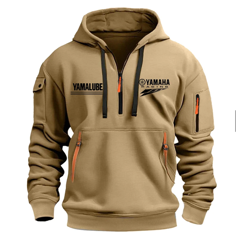 Yamaha Spring/Autumn Men's Hooded Sweater with Zipper and Multiple Pockets Crewneck Shirt Men's Outdoor Sports Leisure Hoodie