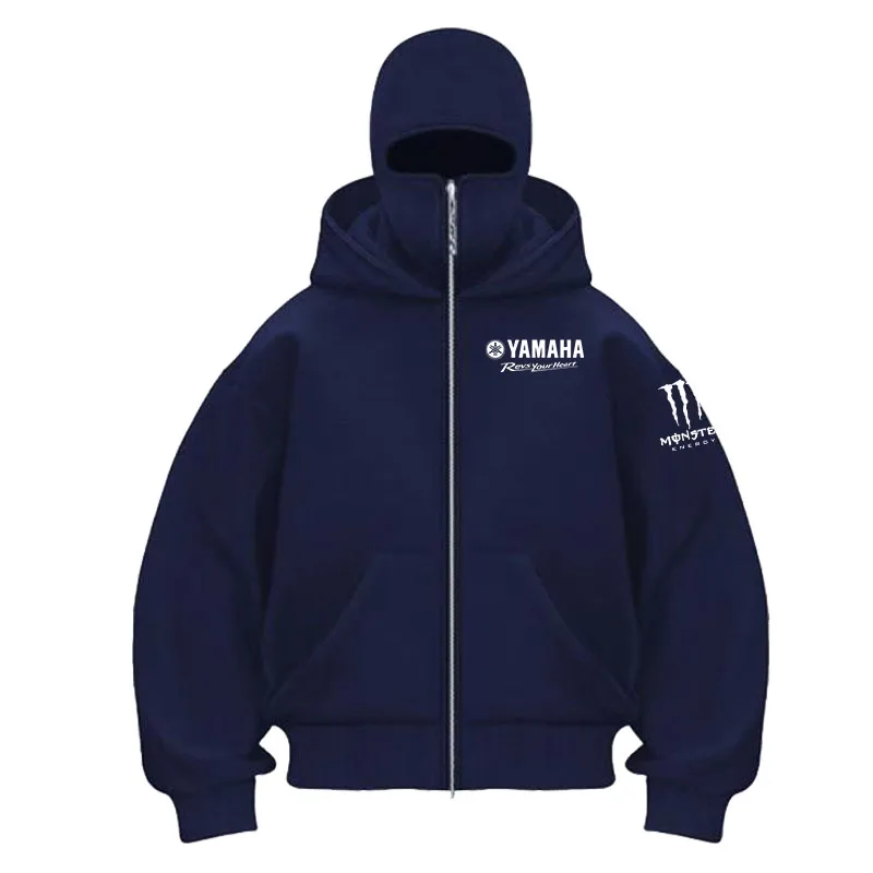 yamaha logo Printed Cotton Cycling Mask Zipper Hoodie Men and Women Autumn and Winter New Style Fashion Casual Retro Cycling Jer