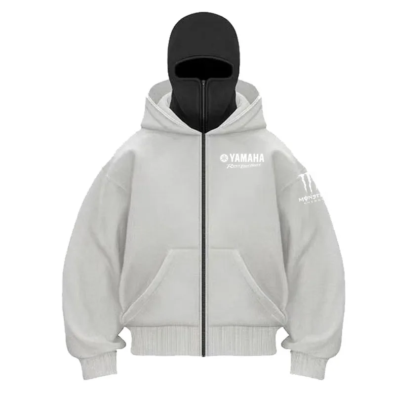 yamaha logo Printed Cotton Cycling Mask Zipper Hoodie Men and Women Autumn and Winter New Style Fashion Casual Retro Cycling Jer