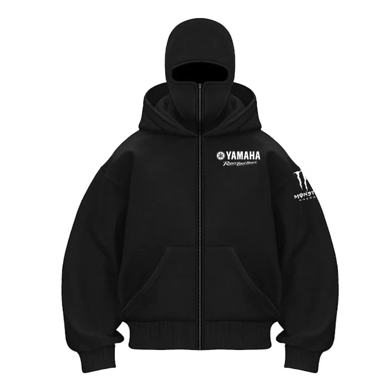 yamaha logo Printed Cotton Cycling Mask Zipper Hoodie Men and Women Autumn and Winter New Style Fashion Casual Retro Cycling Jer