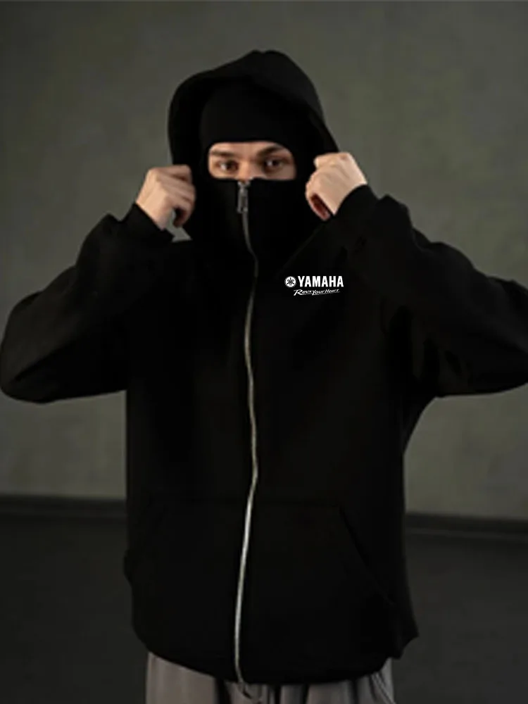 yamaha logo Printed Cotton Cycling Mask Zipper Hoodie Men and Women Autumn and Winter New Style Fashion Casual Retro Cycling Jer