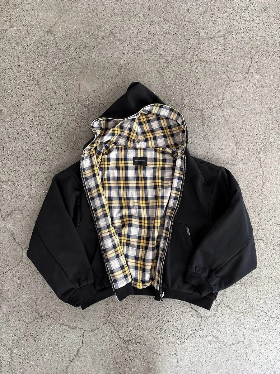 Casual Reversible Hoodies for Men Street Clothes Oversized Zip Up Hoodie Simple with Plaid Lining Solid Color Retro Sweatshirt