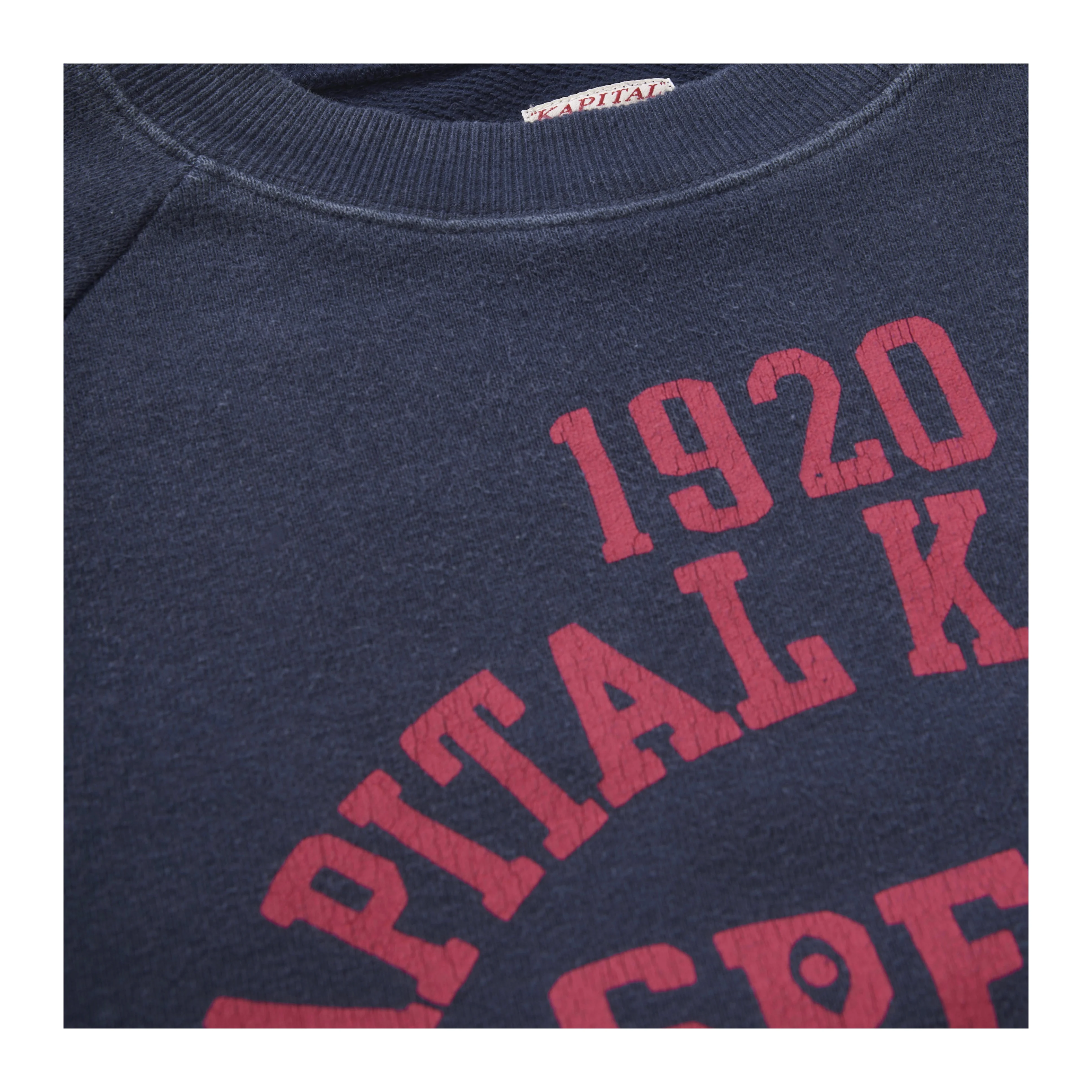 Men Vintage Letter Print Crewneck Sweatshirt Indigo Washed Distressed Raglan Sleeve Japanese Retro Casual Pullover Top