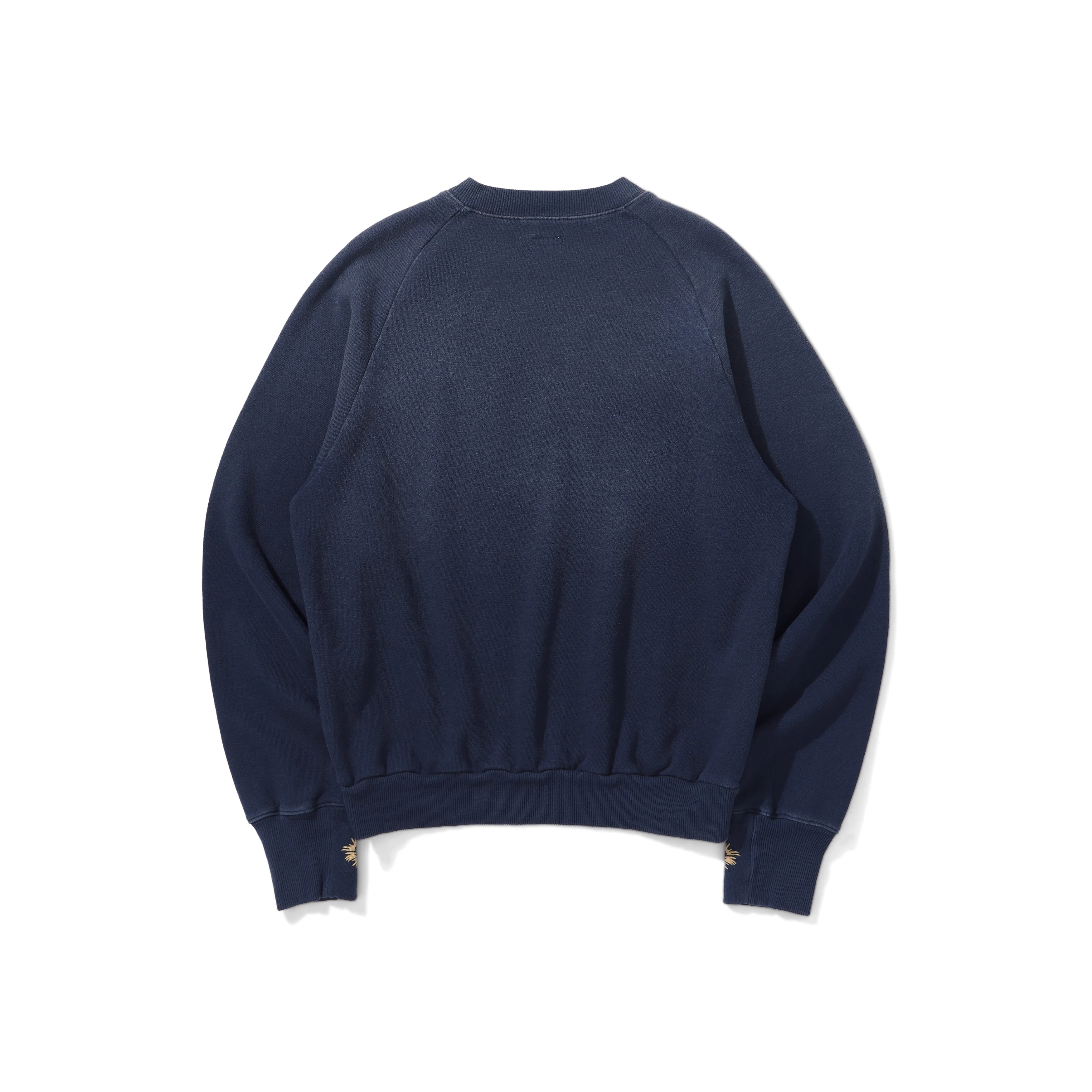 Men Vintage Letter Print Crewneck Sweatshirt Indigo Washed Distressed Raglan Sleeve Japanese Retro Casual Pullover Top