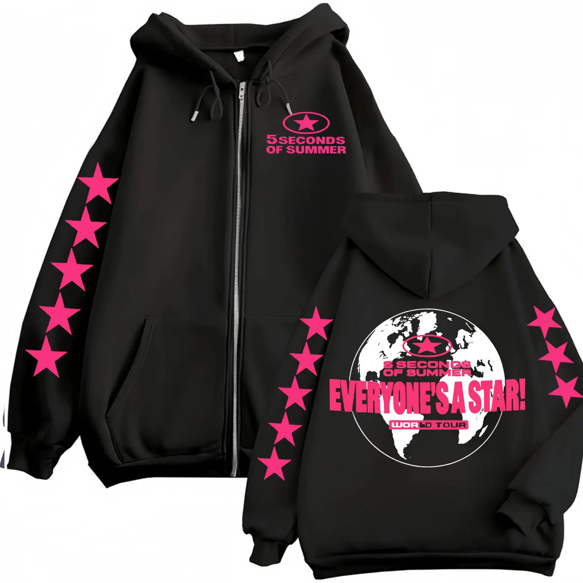 5 Seconds of Summer Everyone's A Star World Tour Zip Up Hoodies Men Women Harajuku Hip Hop Gothic Jacket Sweatshirt Hoodie Coats