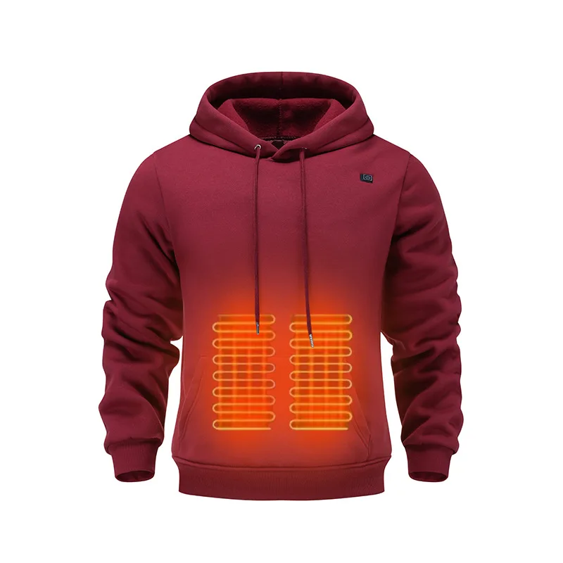 Mens USB Heated Hoodie Winter Electric Heating Sweatshirt Thermal Warm Clothing Outdoor Casual Charging Apparel
