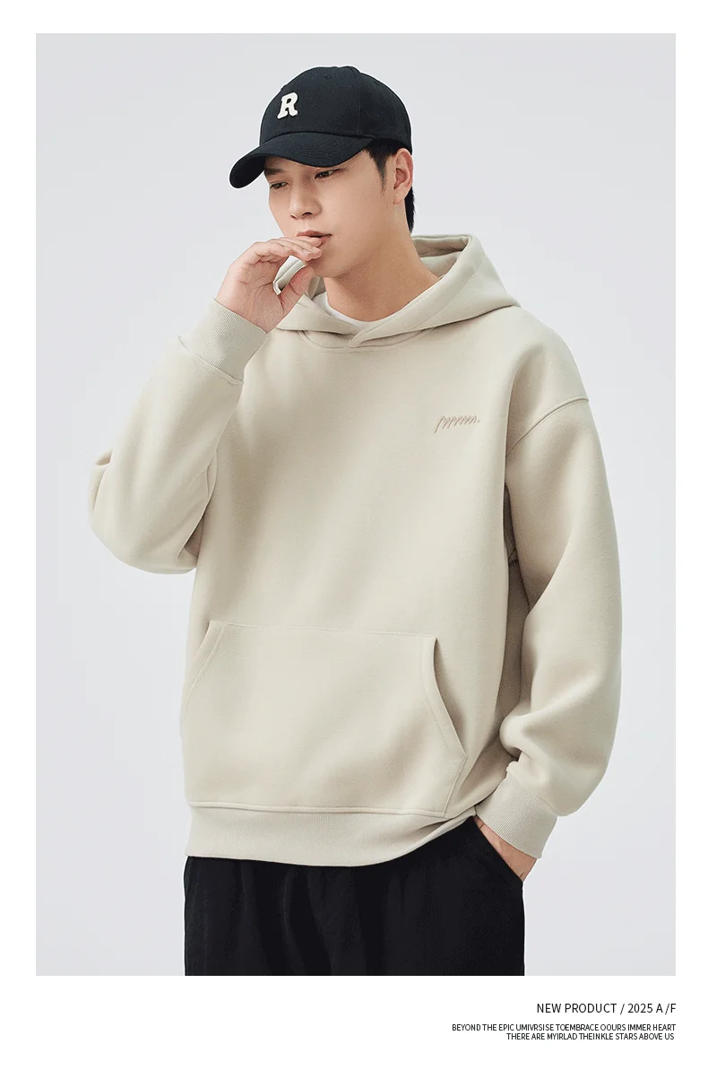 DUKEEN 420G Heavyweight Men's Hooded Sweatshirt Autumn and Winter Casual Trend Embroidered Loose Fit Pullover Men's Clothing