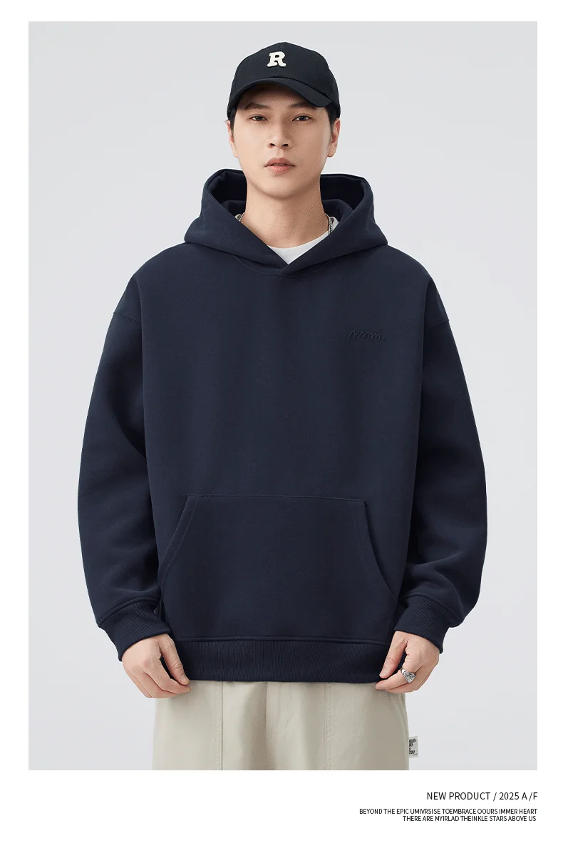 DUKEEN 420G Heavyweight Men's Hooded Sweatshirt Autumn and Winter Casual Trend Embroidered Loose Fit Pullover Men's Clothing