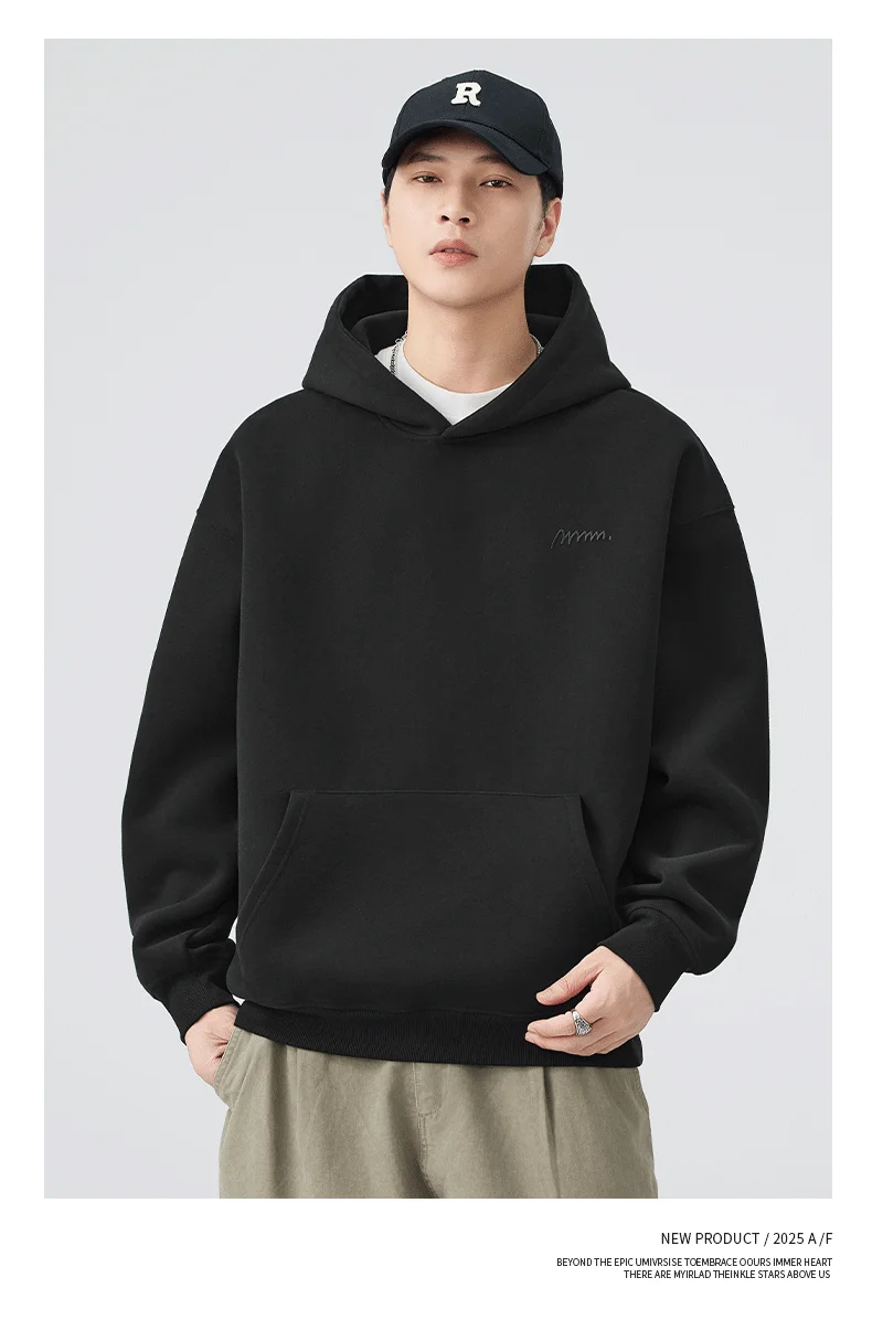 DUKEEN 420G Heavyweight Men's Hooded Sweatshirt Autumn and Winter Casual Trend Embroidered Loose Fit Pullover Men's Clothing