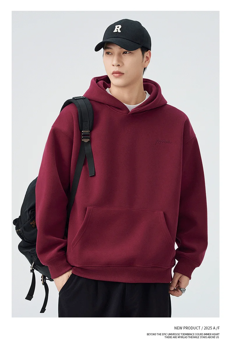 DUKEEN 420G Heavyweight Men's Hooded Sweatshirt Autumn and Winter Casual Trend Embroidered Loose Fit Pullover Men's Clothing