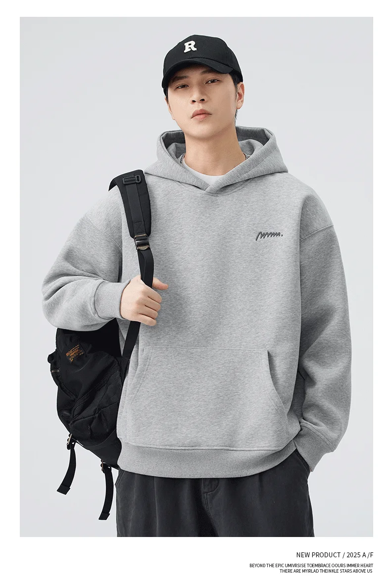 DUKEEN 420G Heavyweight Men's Hooded Sweatshirt Autumn and Winter Casual Trend Embroidered Loose Fit Pullover Men's Clothing