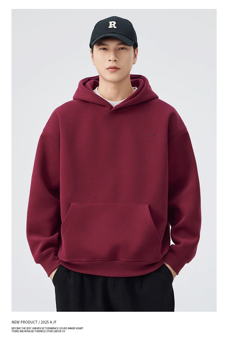 DUKEEN 420G Heavyweight Men's Hooded Sweatshirt Autumn and Winter Casual Trend Embroidered Loose Fit Pullover Men's Clothing
