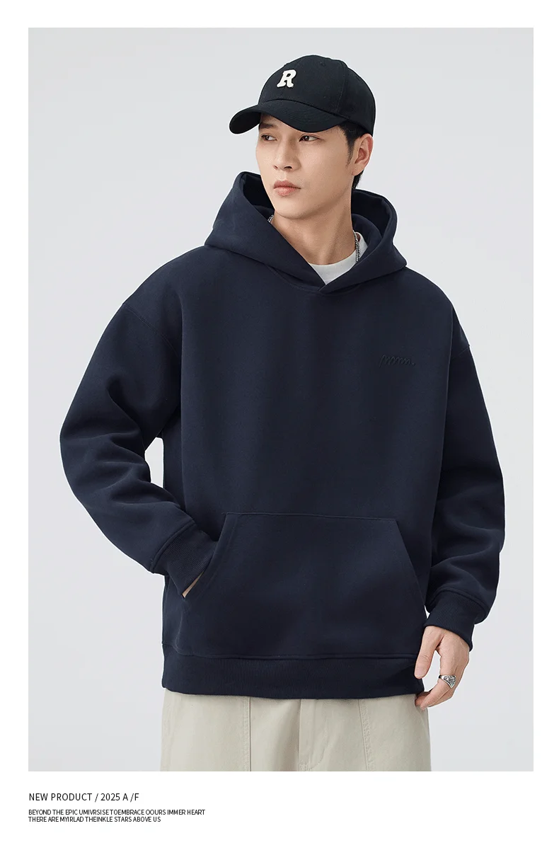 DUKEEN 420G Heavyweight Men's Hooded Sweatshirt Autumn and Winter Casual Trend Embroidered Loose Fit Pullover Men's Clothing