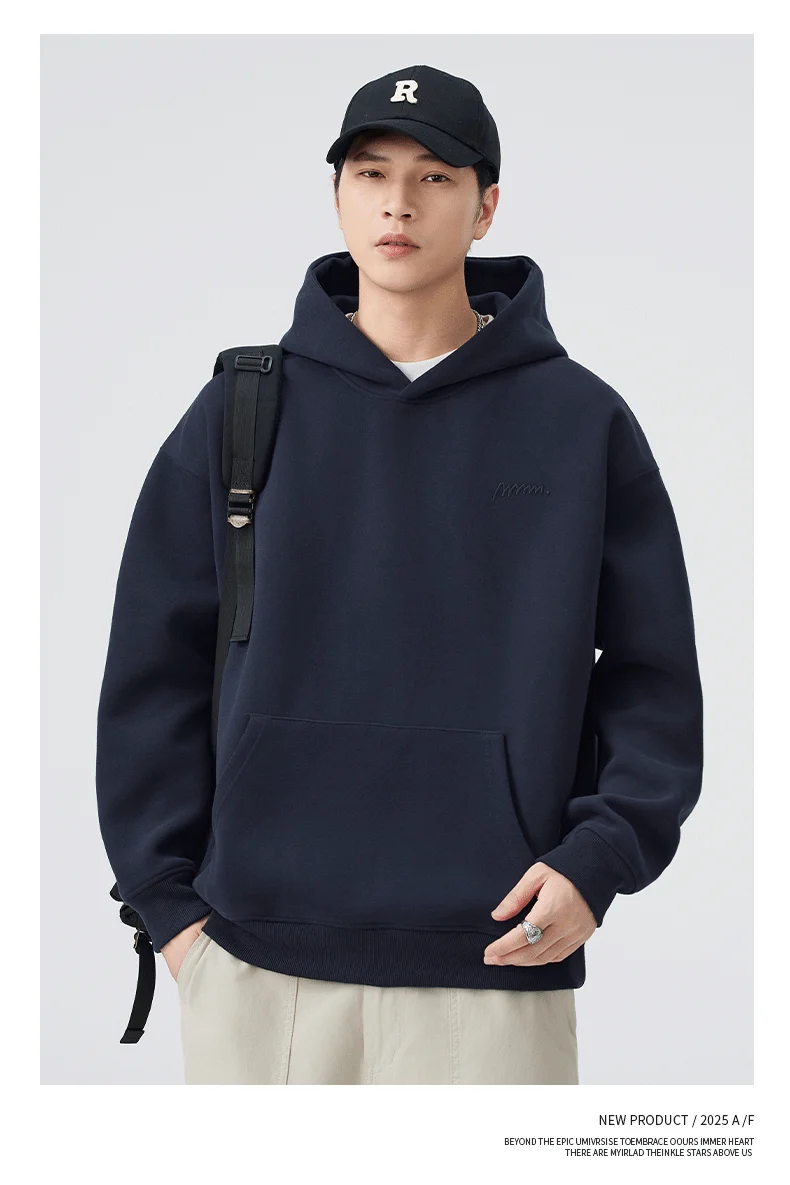 DUKEEN 420G Heavyweight Men's Hooded Sweatshirt Autumn and Winter Casual Trend Embroidered Loose Fit Pullover Men's Clothing